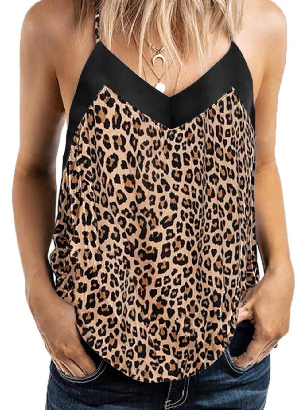 Blencot Leopard Print V-Neck Cami with Black Trim